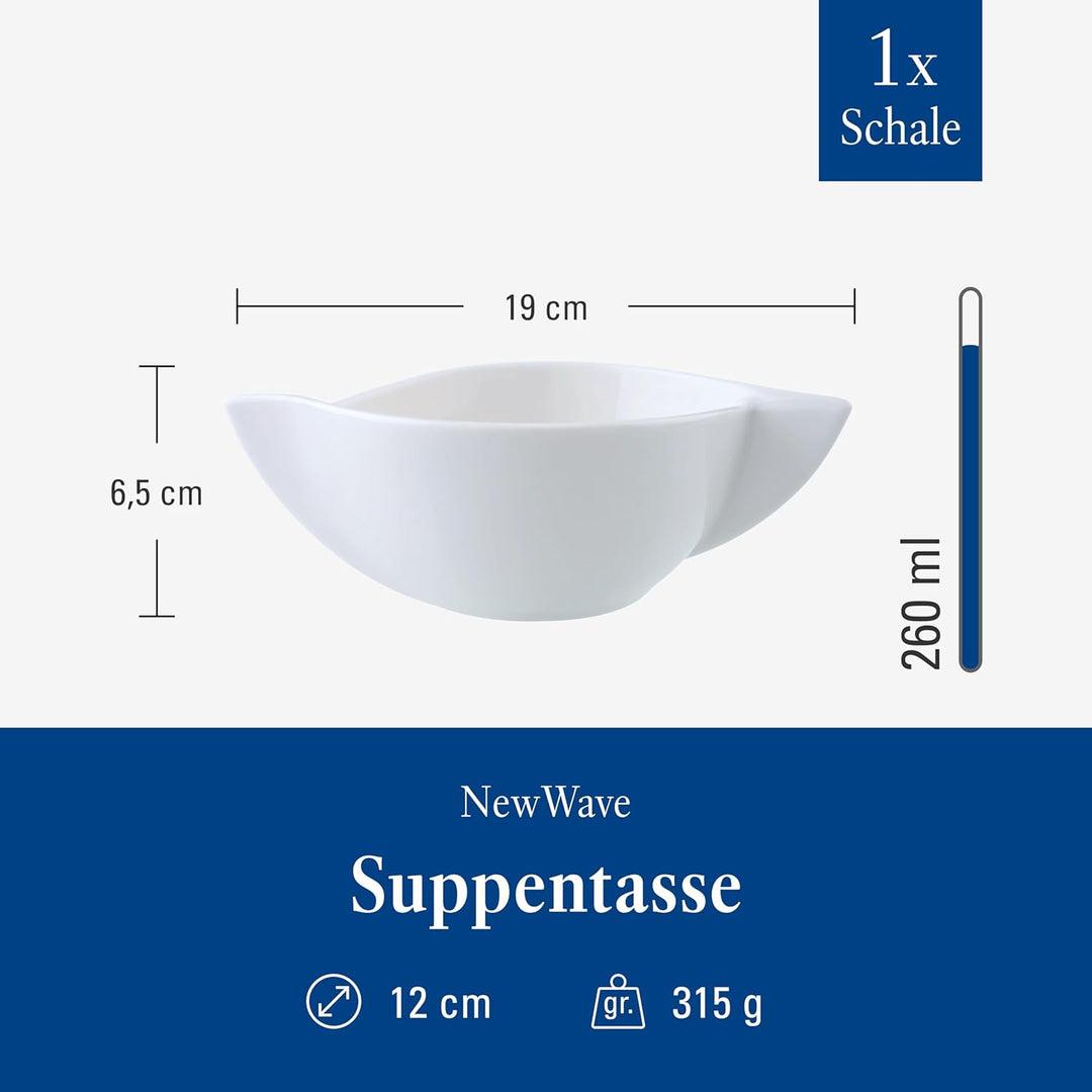 Villeroy und Boch NewWave Suppentasse, 450 ml, Premium Porzellan, Weiss Modern & Schlicht, Modern &