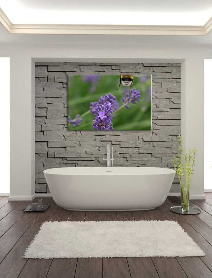 Biene auf Kriechender Günsel Leinwand, XXL riesige Bilder fertig gerahmt mit Keilrahmen, Kunstdruck