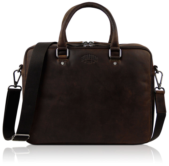 KLONDIKE 1896 Aktentasche Earl Echt Leder Herren, Damen | | 021009 Dark Brown, Dark Brown