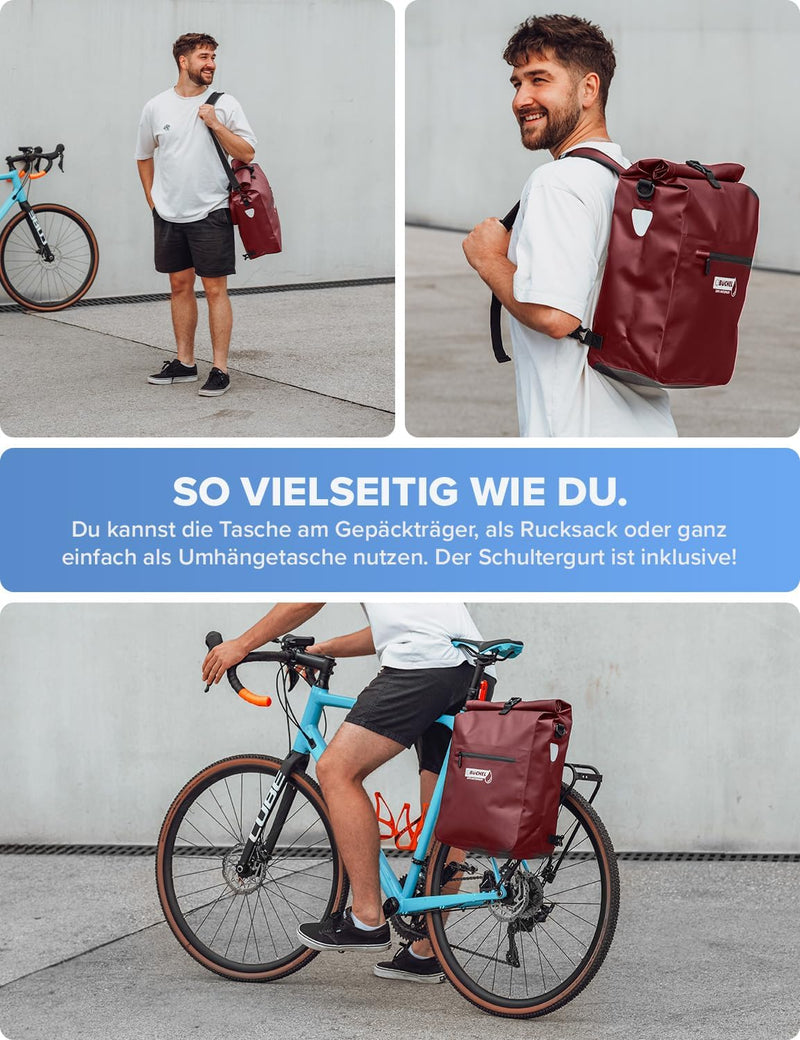 Büchel 3in1 Fahrradtasche für Gepäckträger, nutzbar als Rucksack, Umhängetasche oder Gepäckträgertas