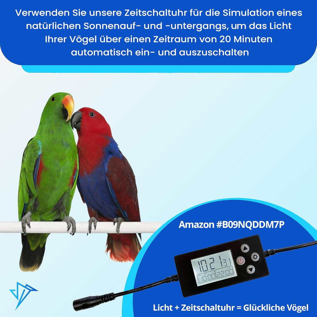 M&M Cage Company HappyBird Vogellampe mit Knabberschutz | Vollspektrum LED Tageslichtlampe für Vögel