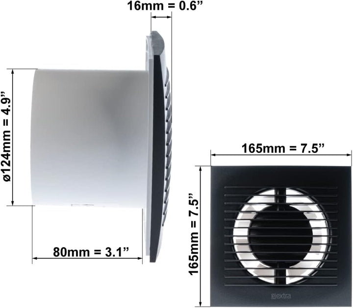 EUROPLAST Ø 125mm Wandventilator Lüfter Abluft Ventilator Küche WC Bad - mit Timer/Nachlauf - Kunsts