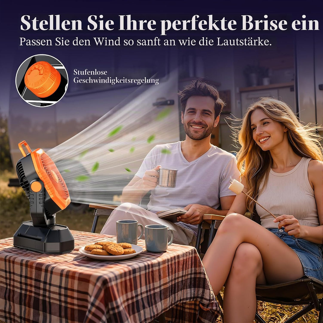 VTHW Camping Ventilator, 20000mAh Wiederaufladbarer Ventilator mit LED Licht & Haken, 270° Drehung,