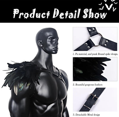 keland Herren Punk Feder Leder Epaulet Schulterumhang Schulterklappen Gothic Halloween Kostüm Access