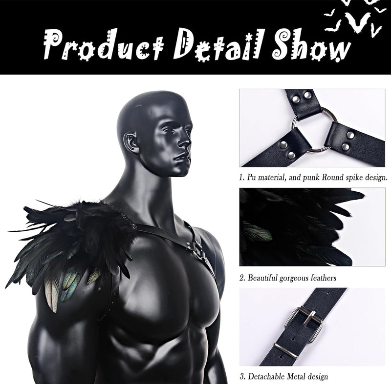 keland Herren Punk Feder Leder Epaulet Schulterumhang Schulterklappen Gothic Halloween Kostüm Access