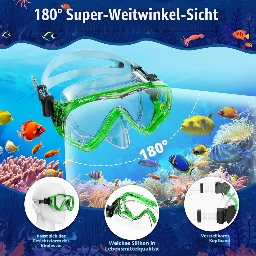 Schnorchelset Kinder - Taucherbrille Anti-Fog und Trocken Schnorchel - Anti-Leck Tauchmaske Dry Schn