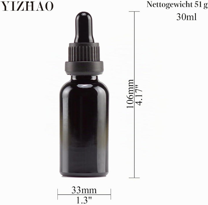 YIZHAO Pipettenflasche 30ml Schwarz, Apothekerflasche mit [Dropper Pipette Glas], Tinktur Flaschen f