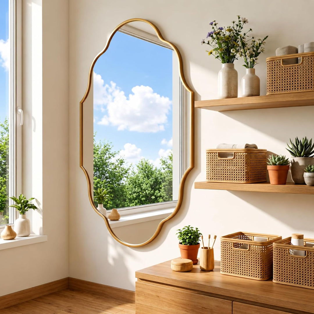 Clevich Spiegel Asymmetrisch 66x116cm Rahmen Alu, HD Glas Wandspiegel, Moderner Dekor-Spiegel, Schla