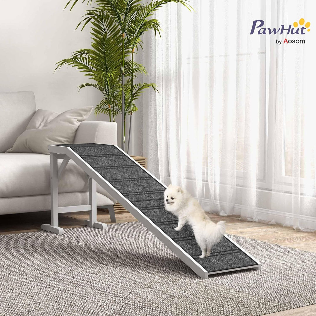 PawHut Hunde-Rampe für Bett, Haustier-Rampe für Hunde mit rutschfestem Teppich und oberer Plattform,