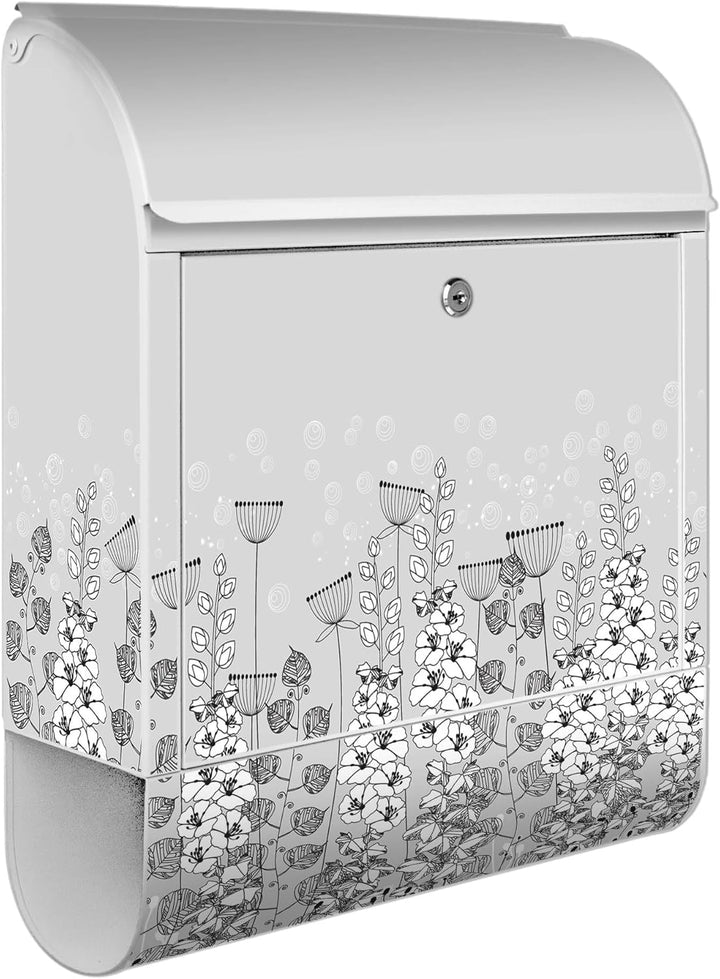 banjado® Design Briefkasten mit Motiv Wegesrand 39x47x14cm &amp; 2 Schlüssel - Briefkasten Stahl weiss m