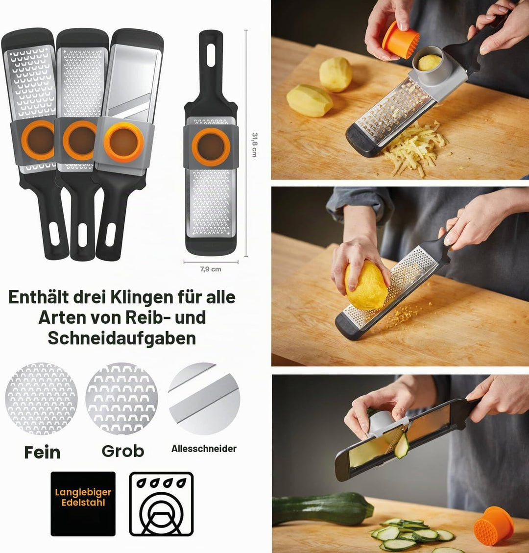 Fiskars Gemüsehobel und -reiben-Set, 3-teilig., Metall/Kunststoff, Functional Form, 1014414 Hobel+Re