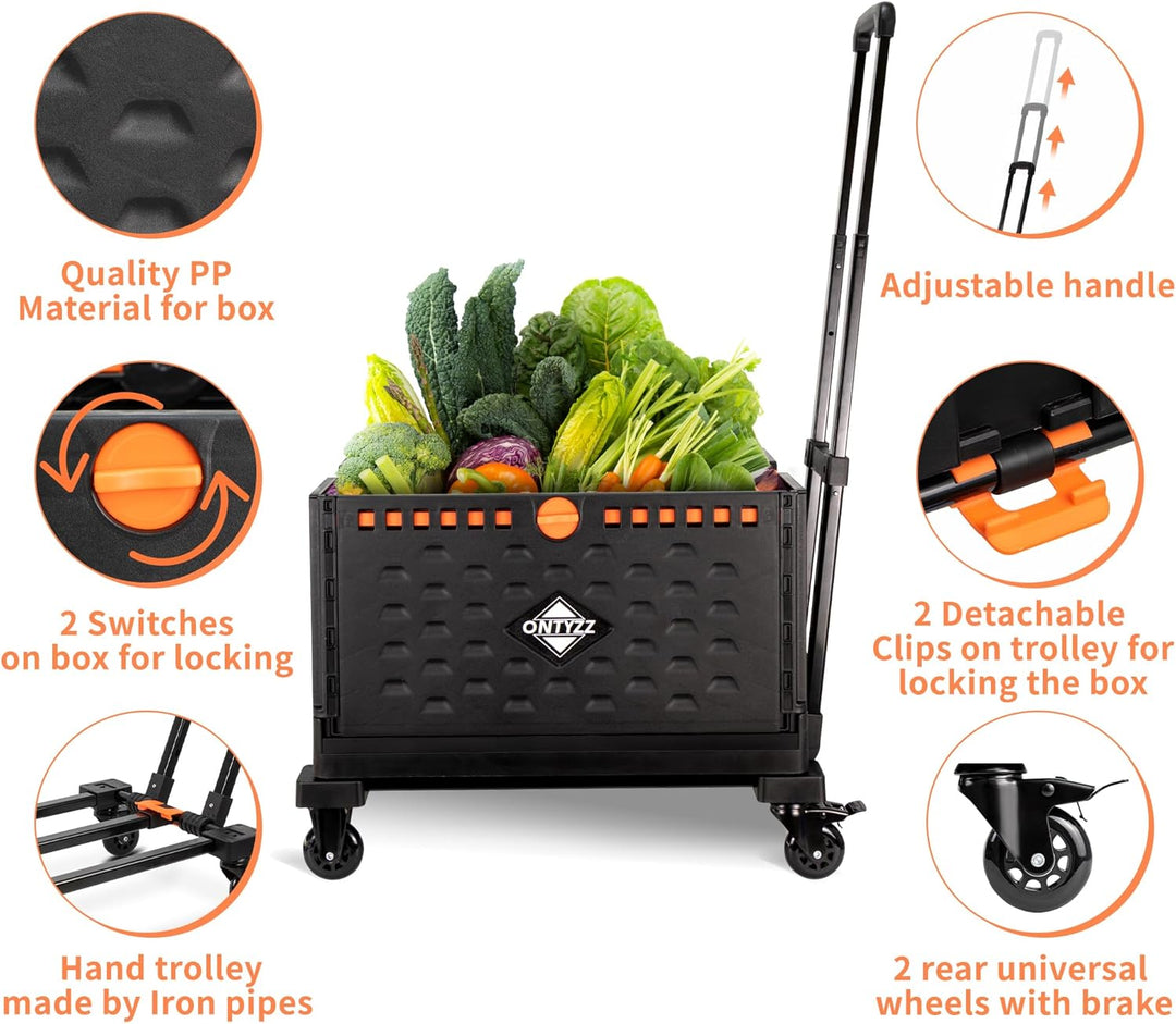Einkaufstrolley Klappbar Einkaufswagen Trolley mit Einer Separaten Faltbaren Aufbewahrungsbox 60L Gr