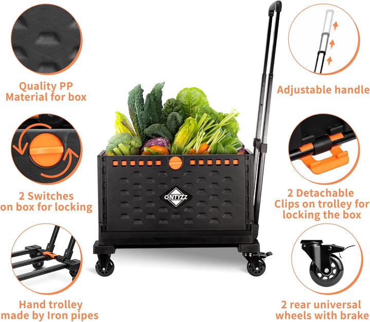 Einkaufstrolley Klappbar Einkaufswagen Trolley mit Einer Separaten Faltbaren Aufbewahrungsbox 60L Gr