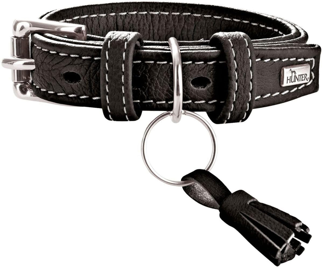 HUNTER CANNES Hundehalsband, Leder, Nappaleder, weich, edel, elegant, 35 (XS), schwarz schwarz 35 (X