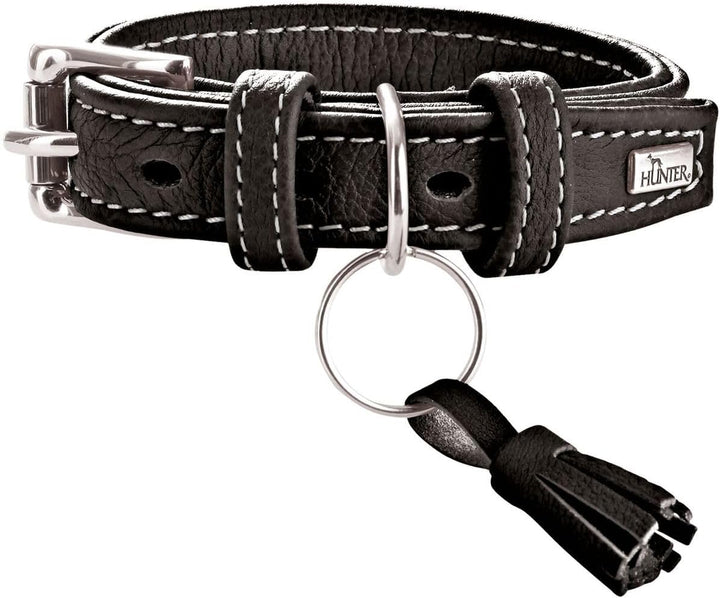 HUNTER CANNES Hundehalsband, Leder, Nappaleder, weich, edel, elegant, 35 (XS), schwarz schwarz 35 (X