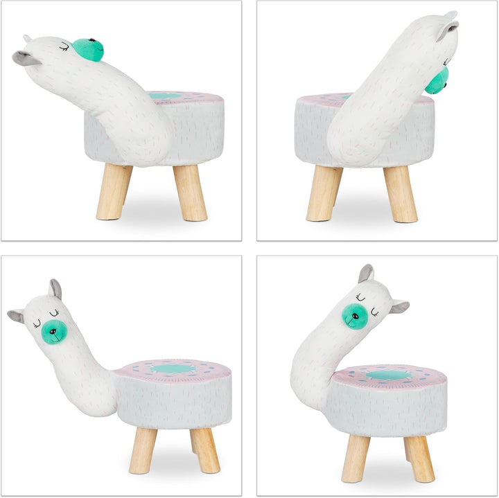 Relaxdays Tierhocker Lama für Kinder, Plüschbezug, rund, Sitzgelegenheit Kinderzimmer, Kinderhocker