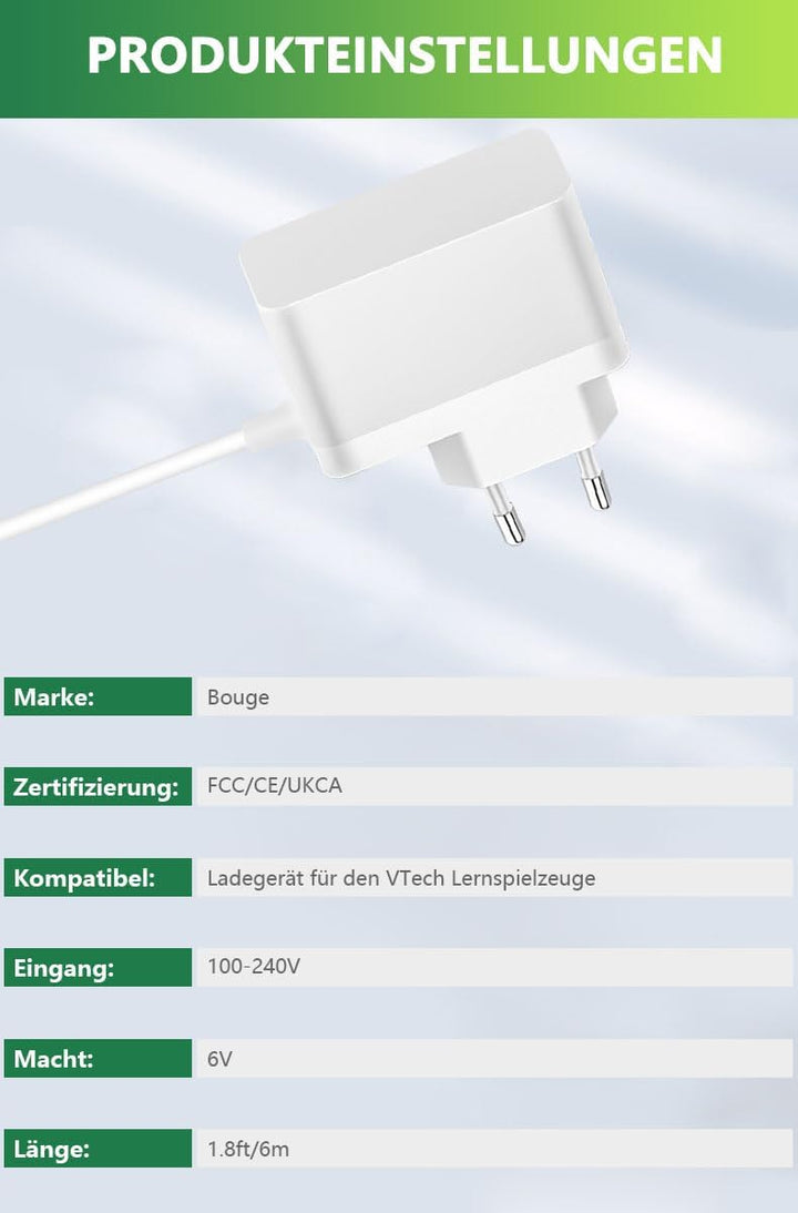 Bouge Ladegerät Mit Anschlusskabel kompatibel mit Allen VTech-Geräten mit Netzanschluss, 80-002181-Z