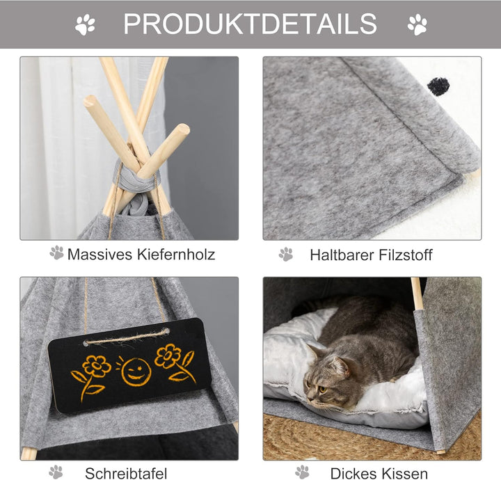 PawHut Haustierzelt Katzenhaus Hundezelt Katzenbett Katzenzelt mit weichem Kissen Plüsch Filz maschi