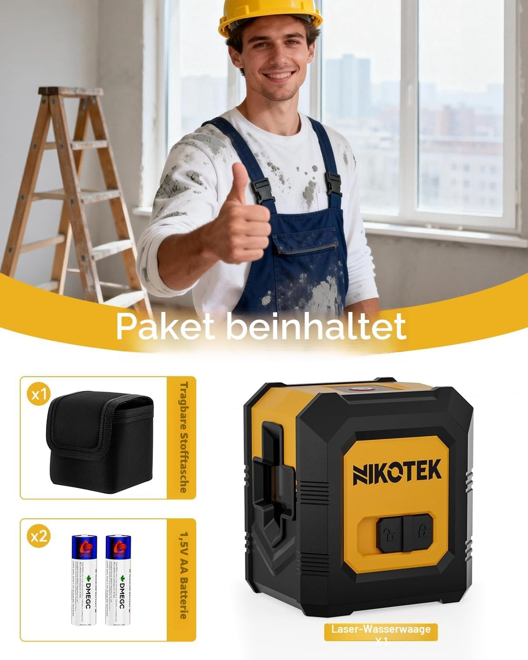Kreuzlinienlaser, NIKOTEK Laser Wasserwaage (Vertikale/Horizontale Grün Laser, Arbeitsbereich: 15 m,