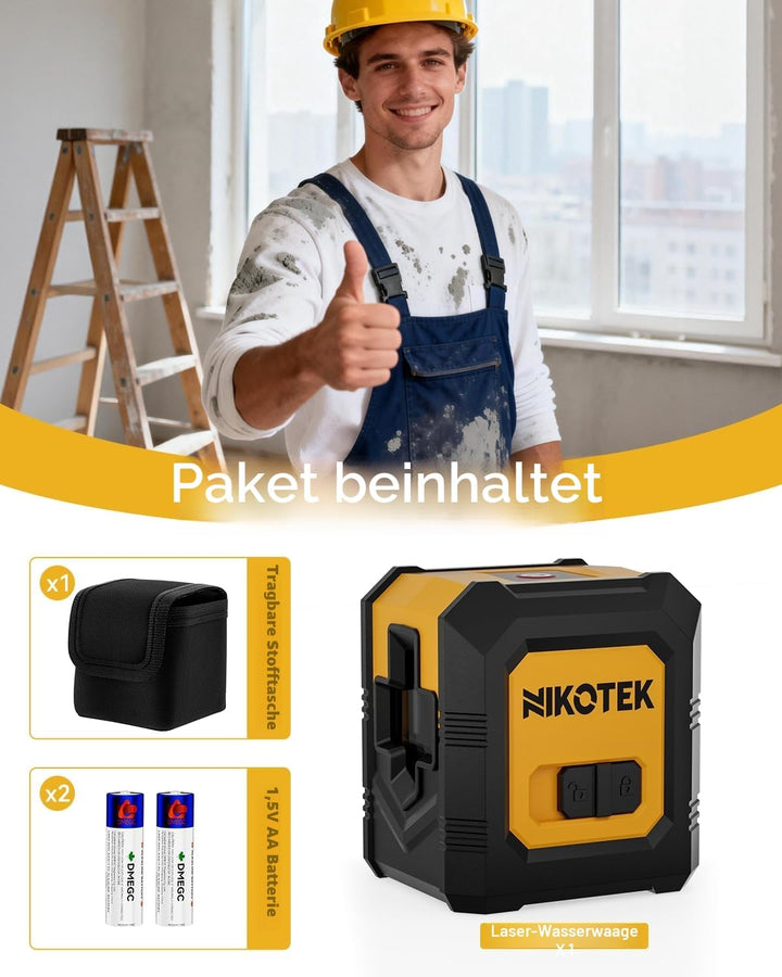 Kreuzlinienlaser, NIKOTEK Laser Wasserwaage (Vertikale/Horizontale Grün Laser, Arbeitsbereich: 15 m,