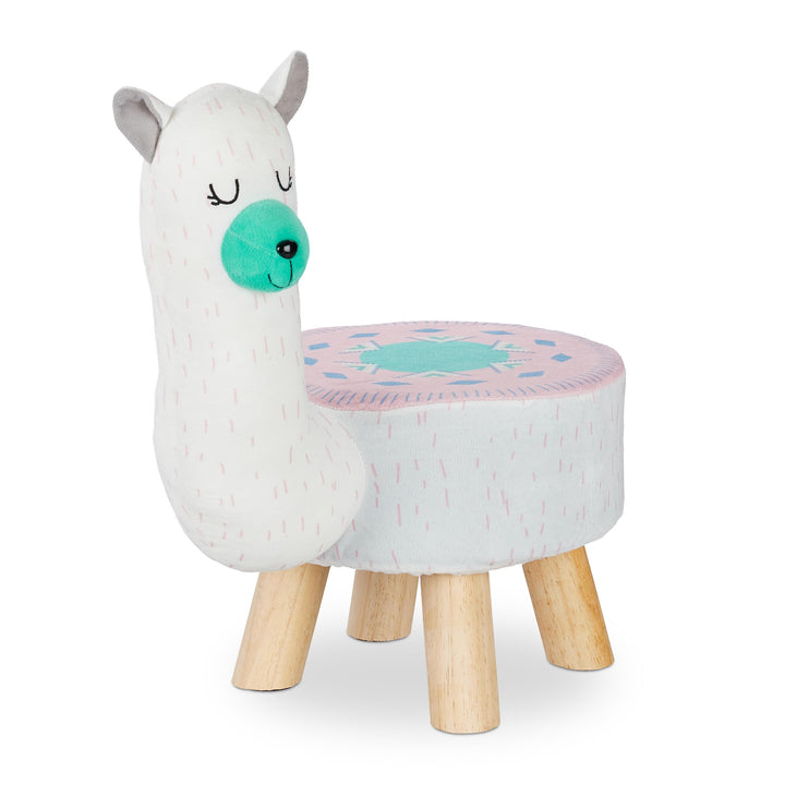 Relaxdays Tierhocker Lama für Kinder, Plüschbezug, rund, Sitzgelegenheit Kinderzimmer, Kinderhocker