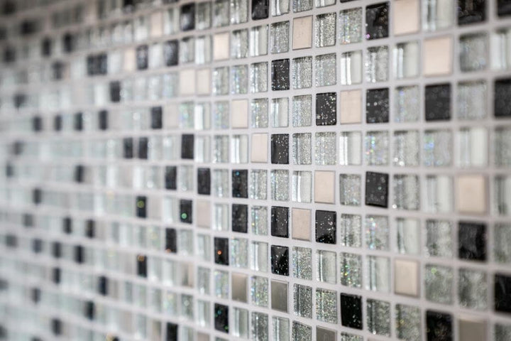 Glasmosaik Quadrat Crystal/Stahl mix silber/schwarz Transluzent Transparent 3D, Mosaikstein Format: