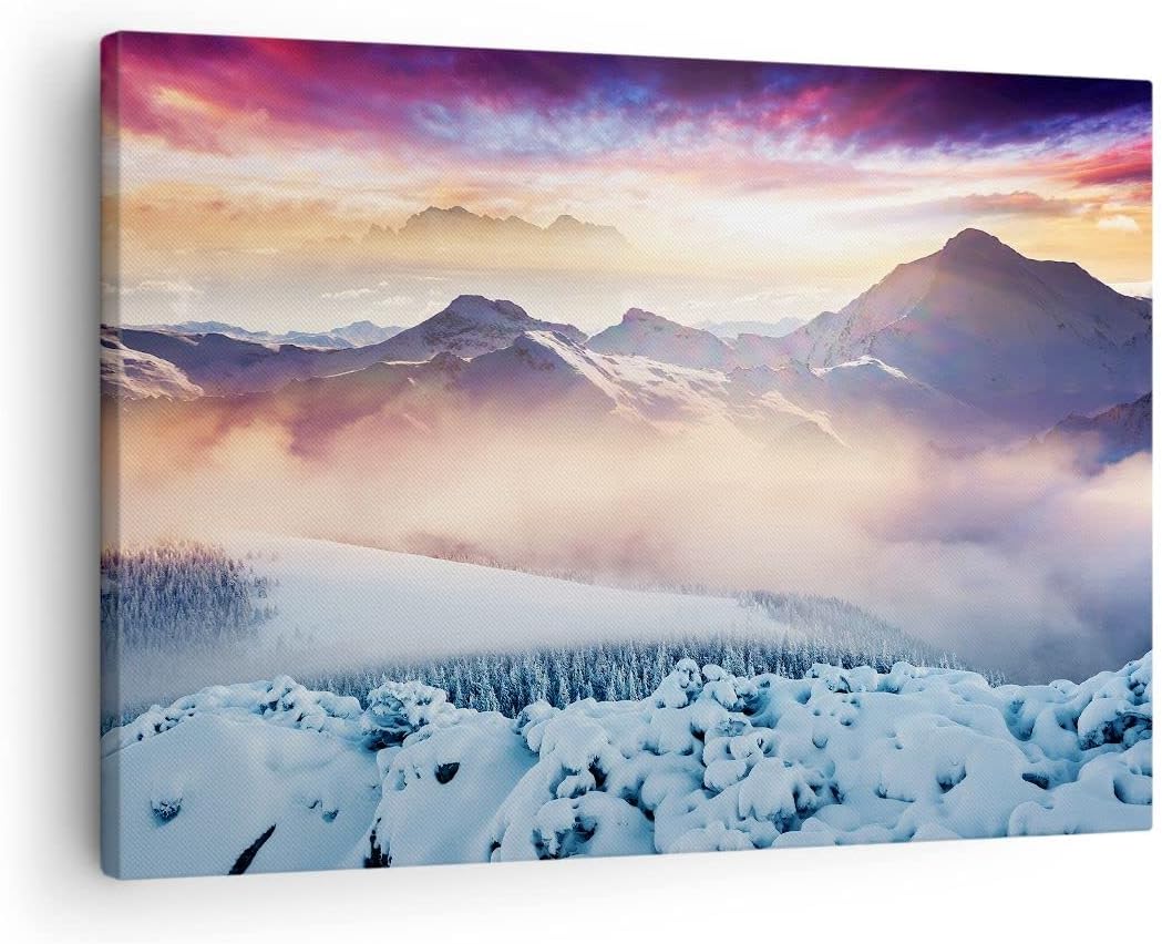 Bilder auf Leinwand Berge Schnee Winter Leinwandbild mit Rahmen 70x50cm Wandbilder Dekoration Wohnzi