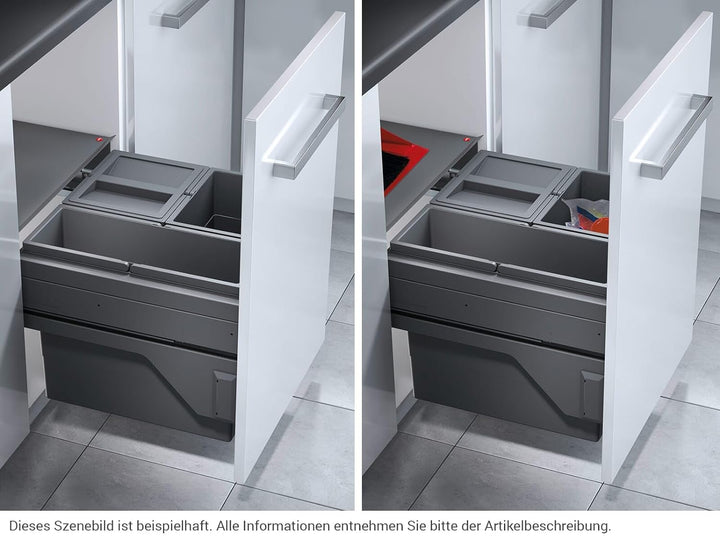 Hailo Abfallsammler 361083 | für 50 cm Schrank mit Möbelfront | 3fach Trennung 43 Liter | Mülleimer