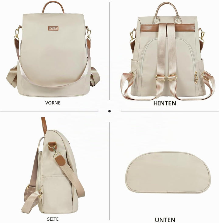 Fmeida Rucksack Damen Anti Diebstahl Nylon Handtaschen Wasserdichte 2 in 1 Schultertasche Casual Day
