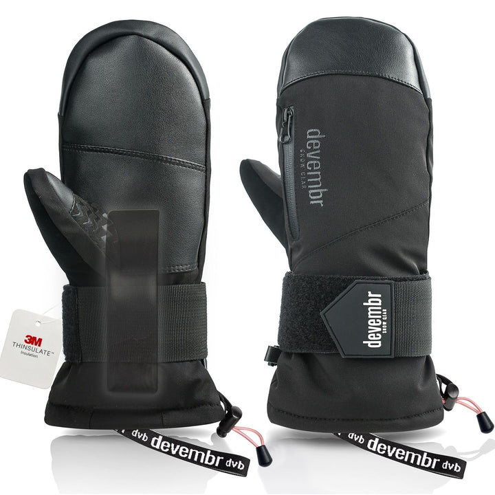 devembr Ski-Fäustlinge mit Handgelenkschützern, Warme Snowboard-Fäustlinge, Wasserdicht (S/M/L) Schw
