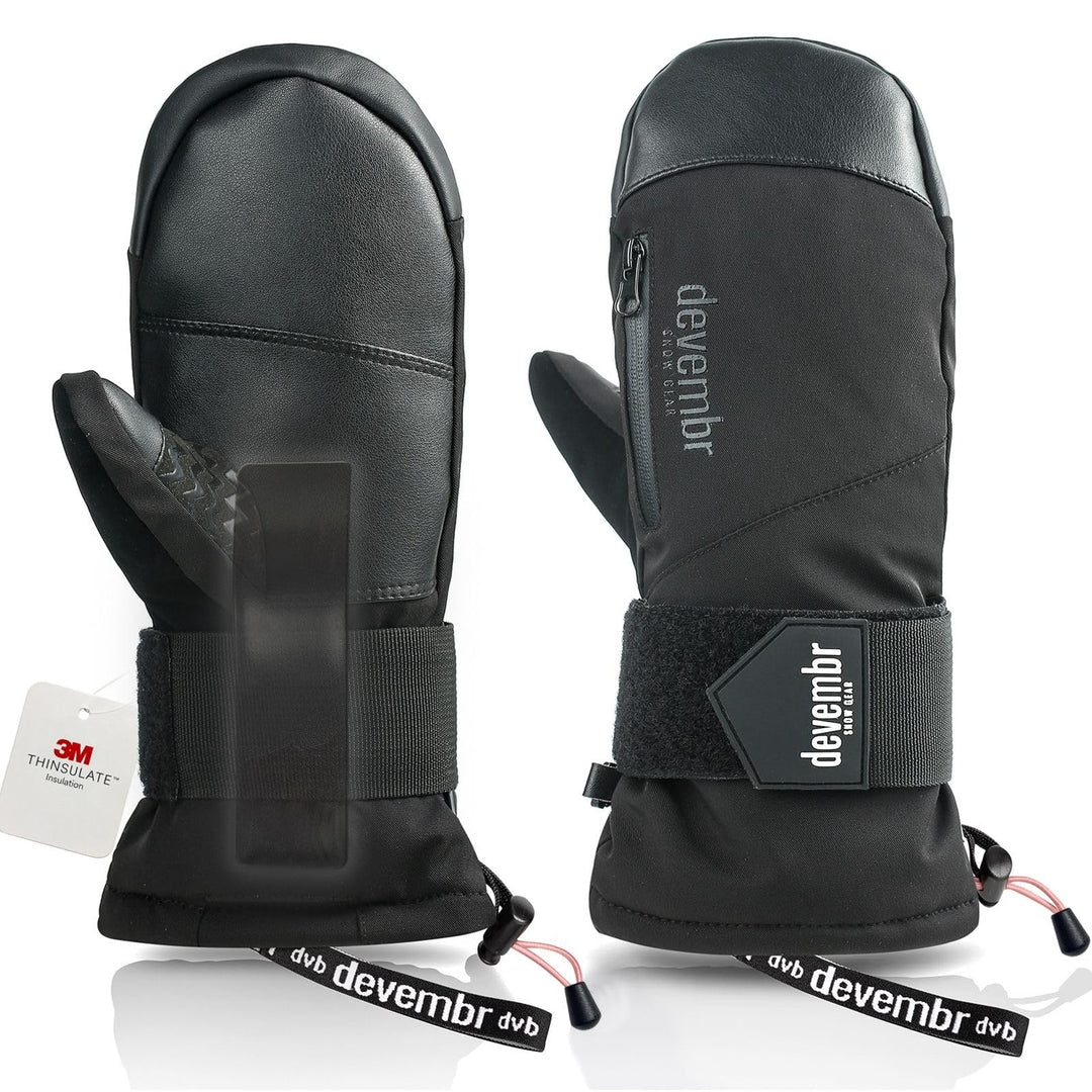 devembr Ski-Fäustlinge mit Handgelenkschützern, Warme Snowboard-Fäustlinge, Wasserdicht (S/M/L) Schw