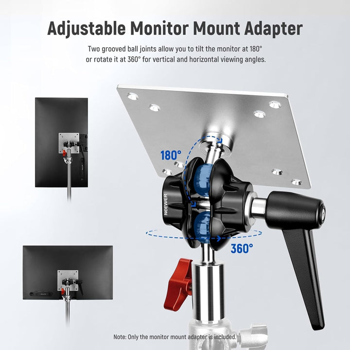 NEEWER Monitor Mount Adapter mit VESA Halterung, Aluminium Lichtstativ Adapter, Zwei 360° Kugelgelen