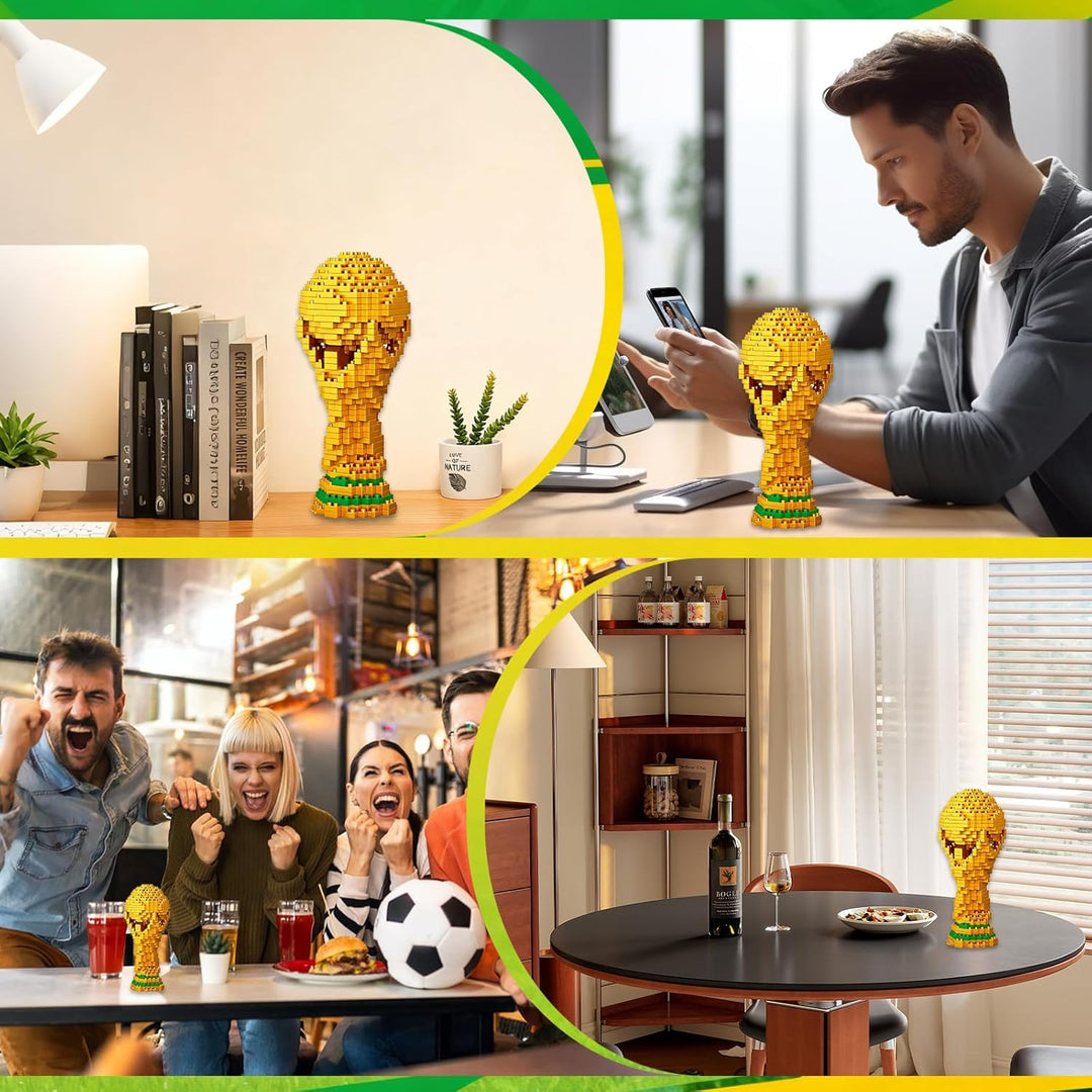 Fussball Bausteine Set, 500 Teile 3D Miniatur Fussball Bildungsspielzeug, Fussball-Champion-Trophäe