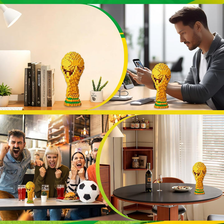 Fussball Bausteine Set, 500 Teile 3D Miniatur Fussball Bildungsspielzeug, Fussball-Champion-Trophäe