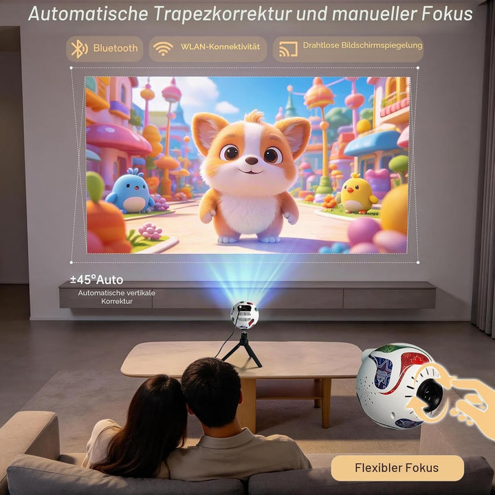 Mini Beamer 4K 1080P Unterstützt, Outdoor Tragbarer Projektor Unterstützt Power Bank，Aussen Smart Pr