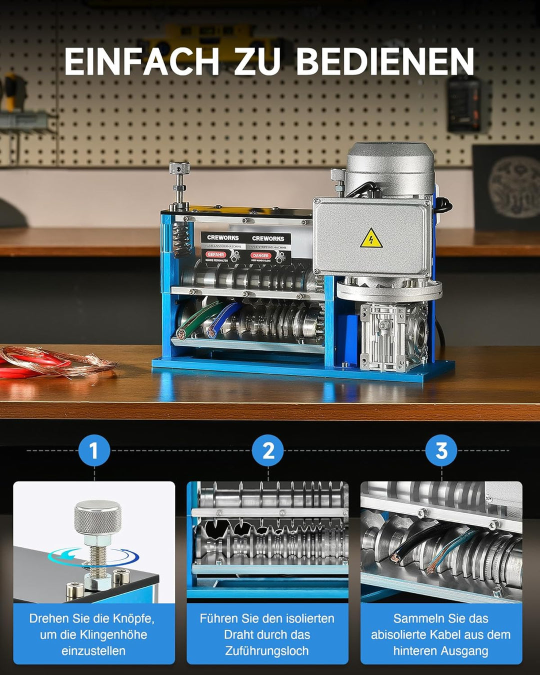 CREWORKS Kabelabisoliermaschine 1,5-38mm Kabelschälmaschine Abisoliermaschine Kabel Abisolierwerkzeu