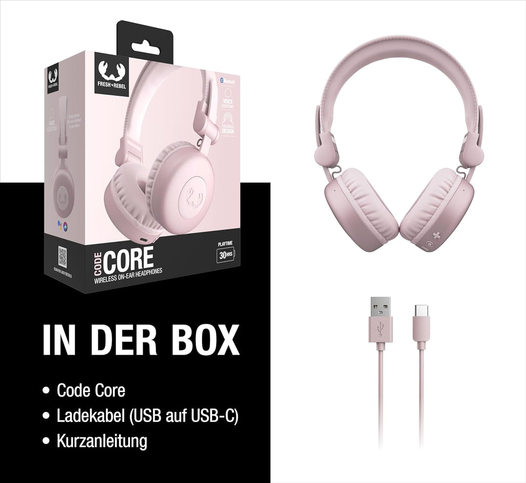 Fresh 'n Rebel Code Core, Bluetooth-Kopfhörer on-Ear, kabellos, 30 Stunden Spielzeit, mit Mikrofon u