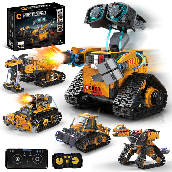 5 in 1 Technik Roboter Bauspielzeug Kinder für Jungen, STEM App & Fernsteuerung Technik Spielzeug Ro
