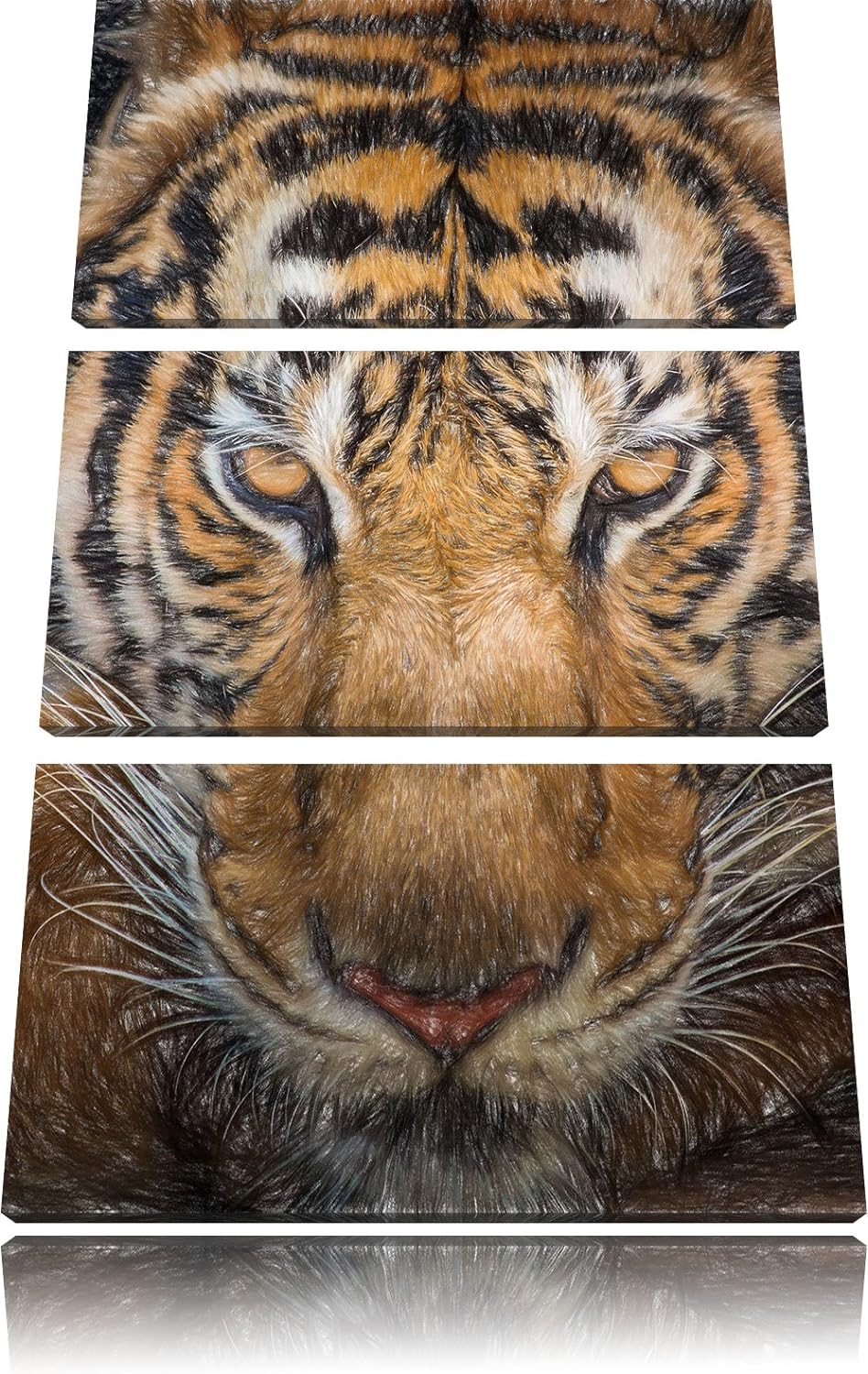 Pixxprint Tiger mit hellbraunen Augen / 3-Teilig/Gesamtmass 120cm Leinwandbild bespannt auf Holzrahm