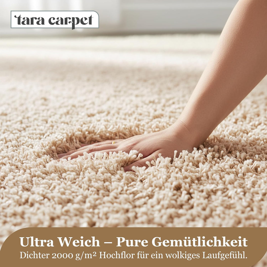 Taracarpet Shaggy Teppich Wohnzimmer Venezia Hochflor Langflor Teppiche modern Beige 120 cm rund 120