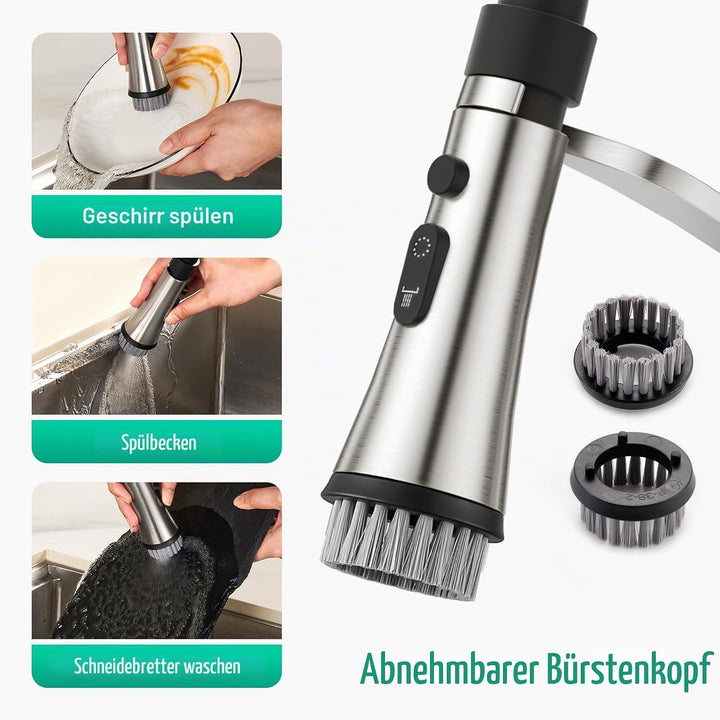 CREA Wasserhahn Küche mit 2 Funktionen Brause, Küchenarmatur mit Ausziehbarer Brause, 360° Drehbare