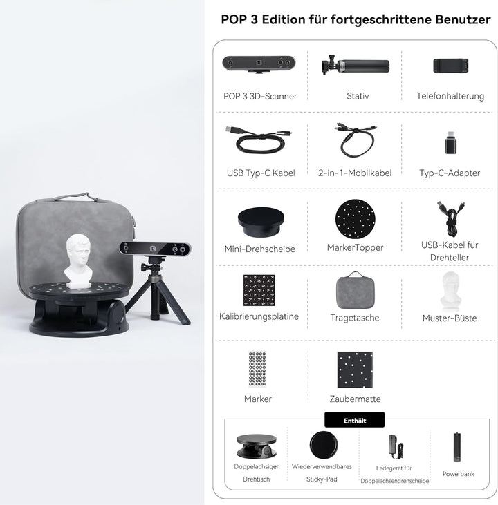 [2023 Upgrade] Revopoint POP 3 Handheld 3D-Scanner für 3D-Drucker mit Farbdaten, 0,05 mm Präzision u