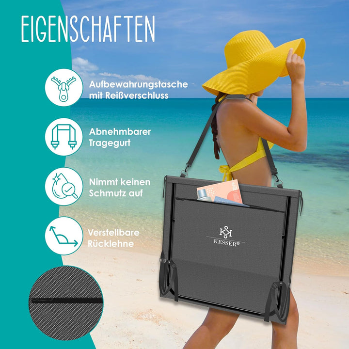 KESSER® Klappbare Strandmatte mit Verstellbarer Rückenlehne – Faltbare Strandliege mit Tragegurt, wa