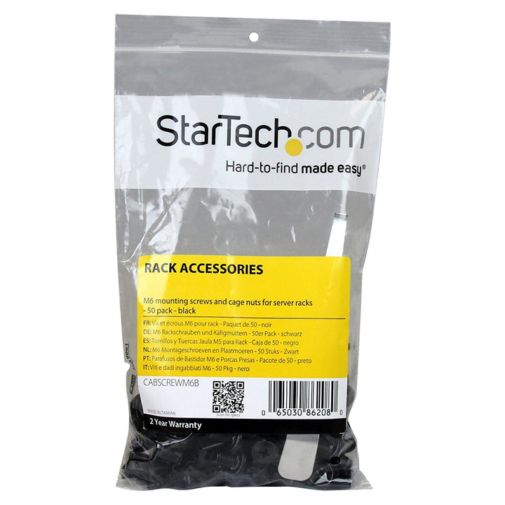 StarTech.com M6 x 12mm - Schrauben und Käfigmuttern - 50er Pack - Schwarz - M6 Montageschrauben und
