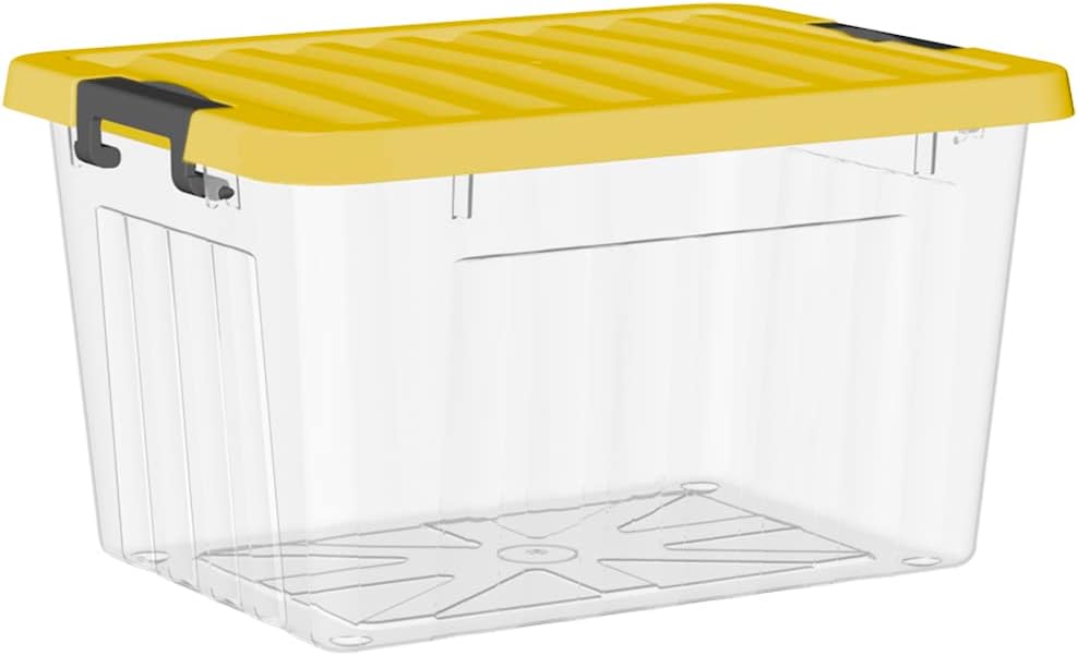 Cetomo 15L*4 Kunststoff-Aufbewahrungsbox Transparent mit langlebigen gelben Deckel und Sicherheitsve