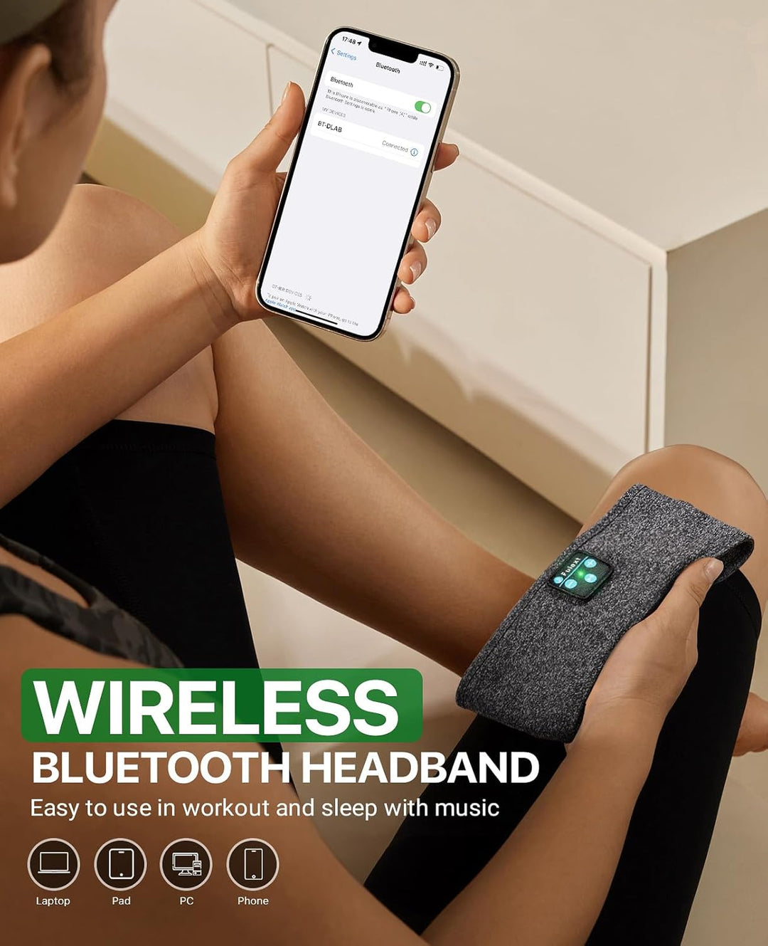 Schlafkopfhörer Bluetooth, Schlafkopfhörer Stirnband Weich Elastisch Bequem Bluetooth Stirnband Kopf