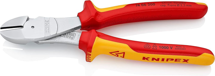 Knipex Kraft-Seitenschneider verchromt, isoliert mit Mehrkomponenten-Hüllen, VDE-geprüft 200 mm (SB-