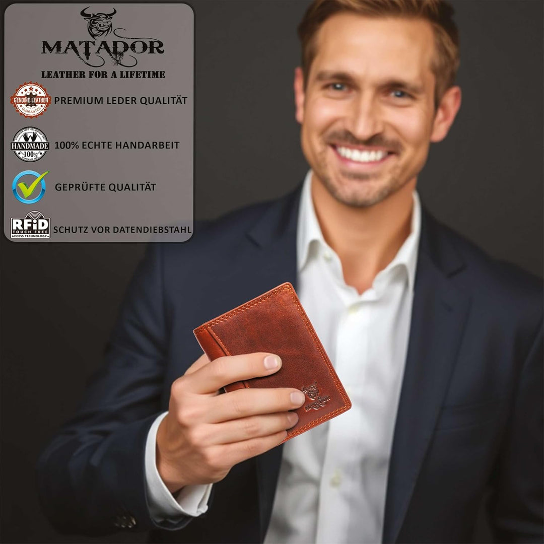 MATADOR Kleines RFID Blocker Portemonnaie Herren Klein Leder | Kleine Geldbörse Herren Slim Wallet m