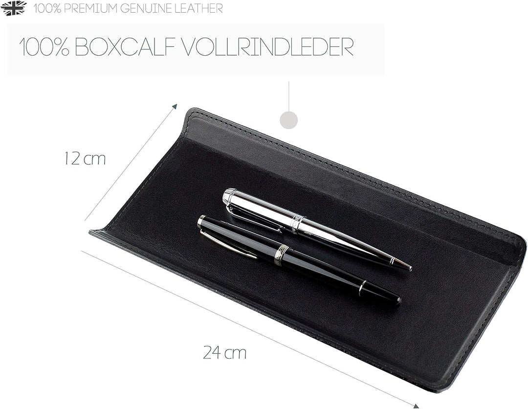 DELMON VARONE - Federschale aus Premium Leder Boxcalf schwarz - Echtleder Stiftablage für Kugelschre