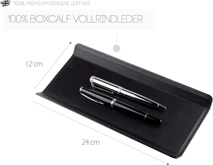 DELMON VARONE - Federschale aus Premium Leder Boxcalf schwarz - Echtleder Stiftablage für Kugelschre